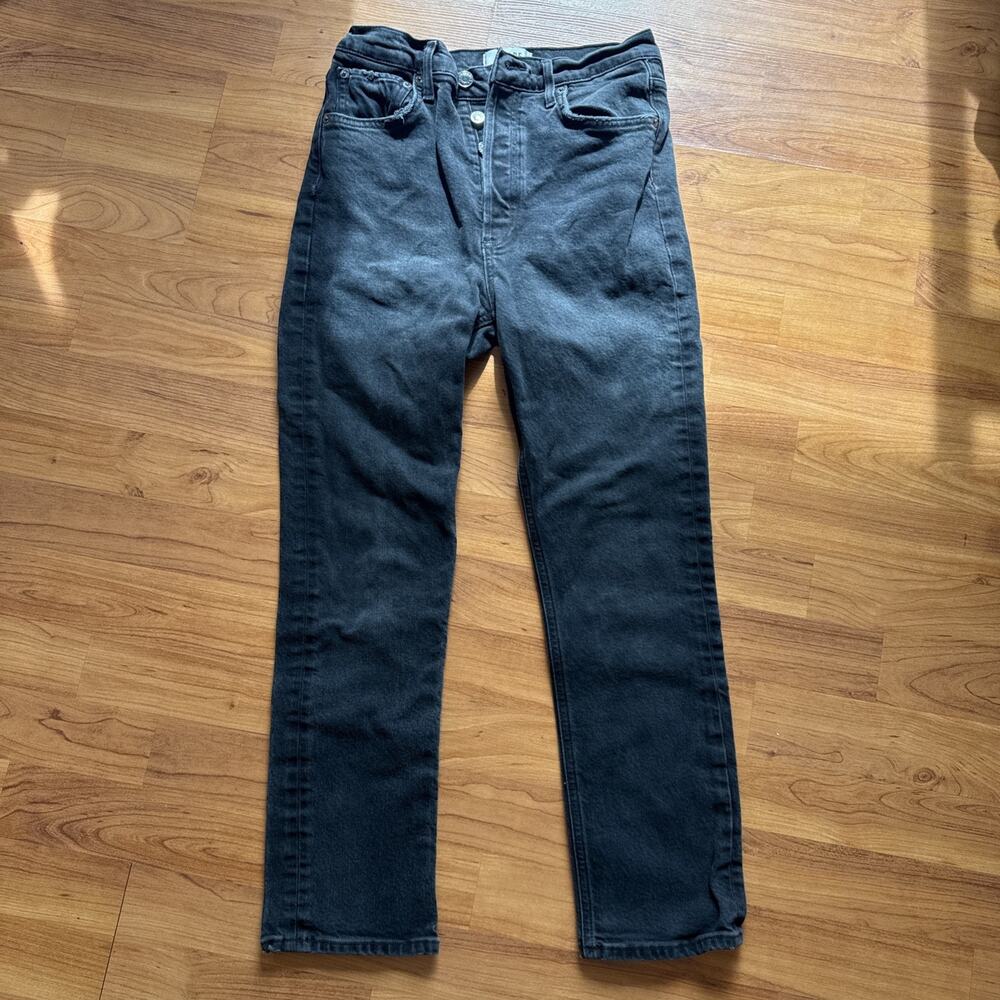 AGOLDE Womens Size 26 Black Riley High Rise Straight Leg Cropped Jeans